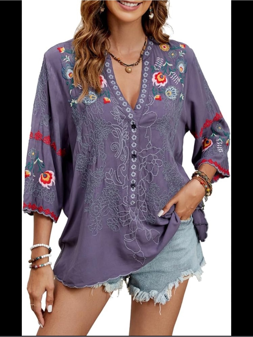 St. Lareina Embroidered Tunic Top Blouse Boho Hippie Soft Cotton XXL